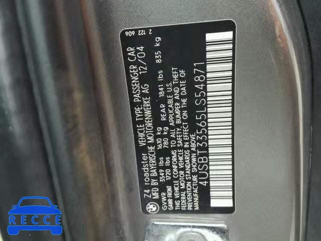 2005 BMW Z4 2.5 4USBT33565LS54871 image 9