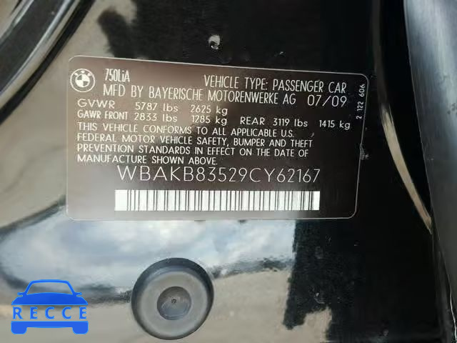 2009 BMW 750 LI WBAKB83529CY62167 зображення 9