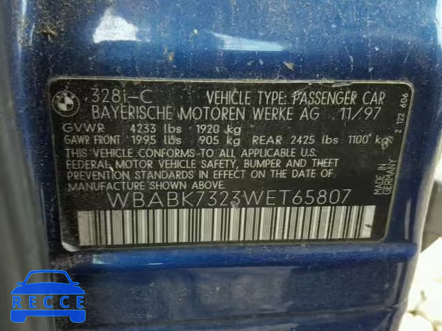 1998 BMW 328 IC WBABK7323WET65807 image 9