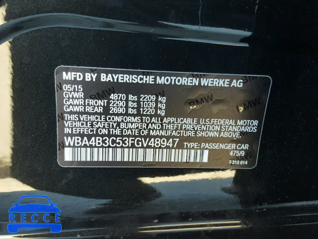 2015 BMW 435 XI WBA4B3C53FGV48947 зображення 9