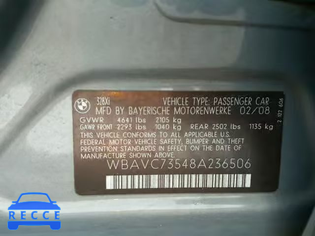 2008 BMW 328 XI SUL WBAVC73548A236506 зображення 9