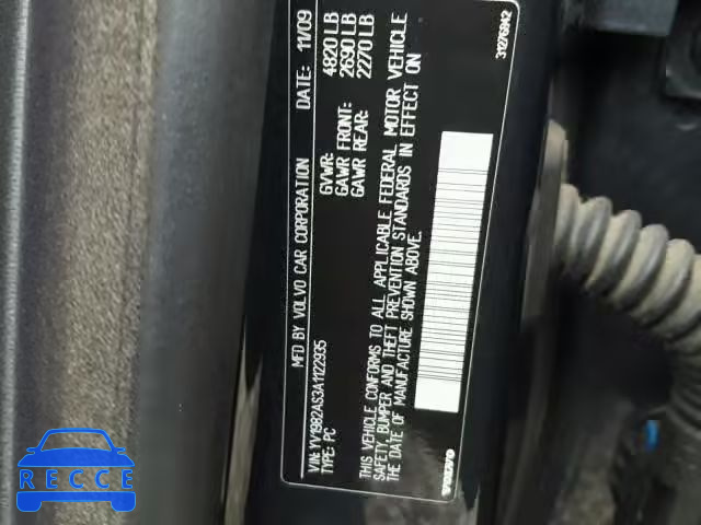 2010 VOLVO S80 3.2 YV1982AS3A1122935 image 9