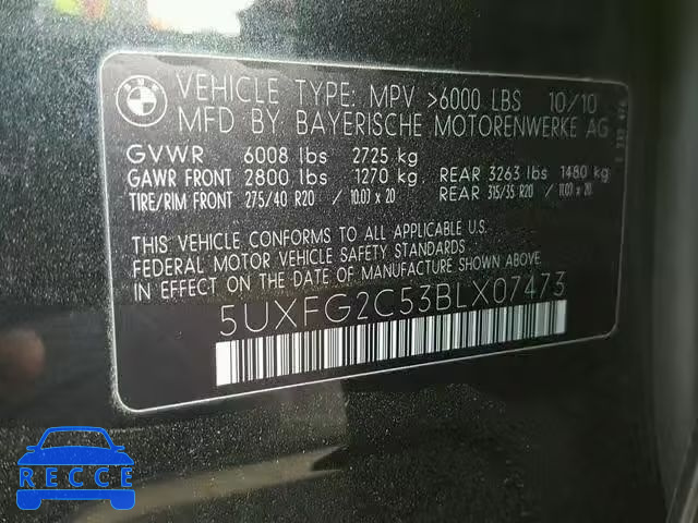 2011 BMW X6 XDRIVE3 5UXFG2C53BLX07473 image 9