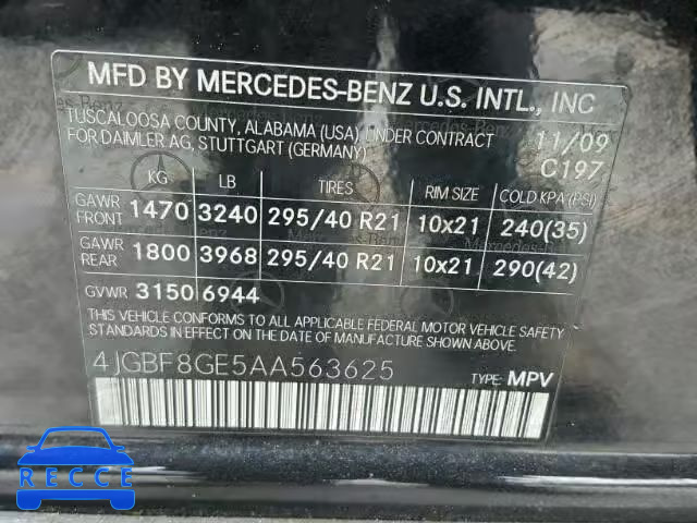 2010 MERCEDES-BENZ GL 550 4MA 4JGBF8GE5AA563625 зображення 9