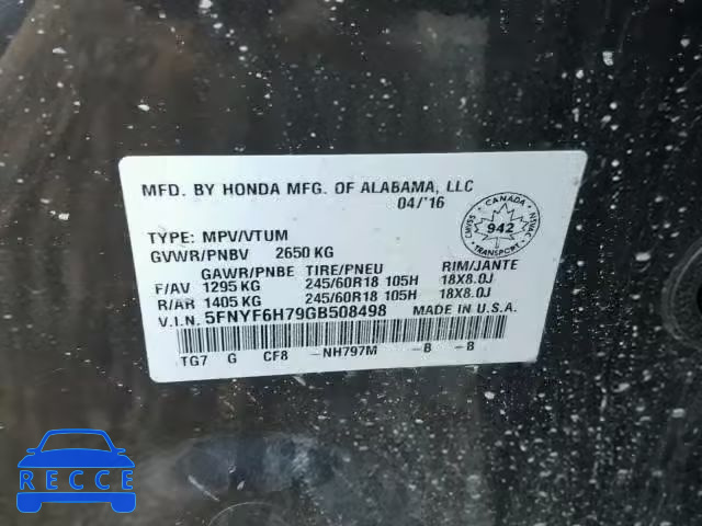 2016 HONDA PILOT EXLN 5FNYF6H79GB508498 image 9