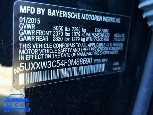 2015 BMW X4 XDRIVE2 5UXXW3C54F0M88690 зображення 9