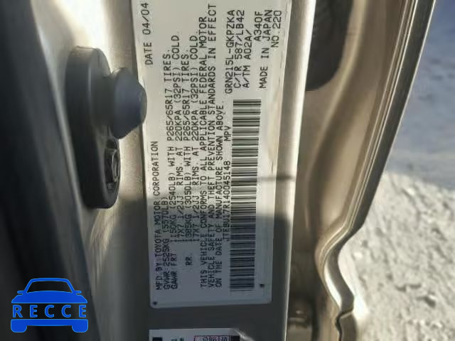 2004 TOYOTA 4RUNNER LI JTEBU17R140045148 image 9