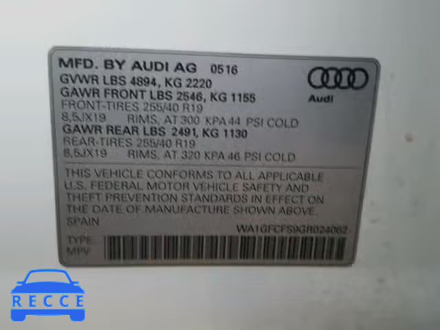 2016 AUDI Q3 PRESTIG WA1GFCFS9GR024062 зображення 9