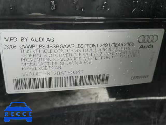 2008 AUDI A4 S-LINE WAUEF78E28A160347 image 9