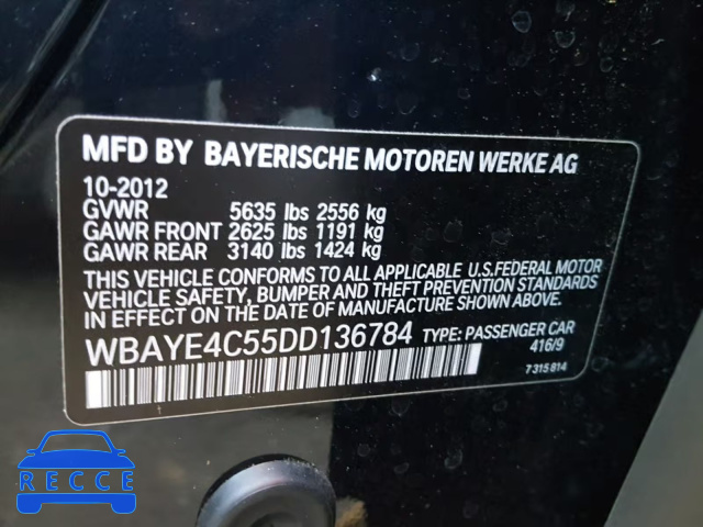 2013 BMW 740 LI WBAYE4C55DD136784 зображення 9