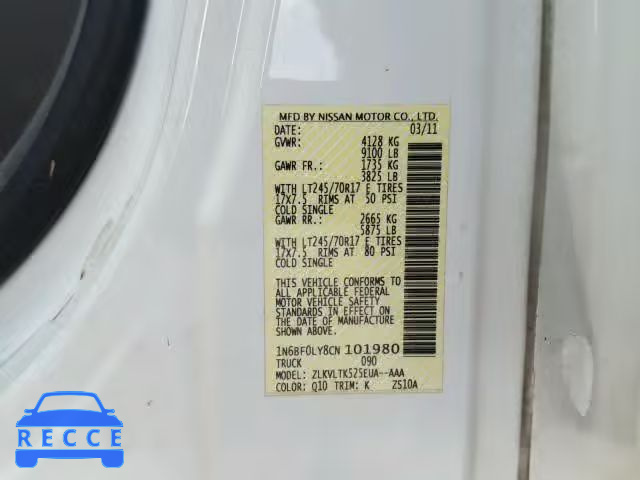 2012 NISSAN NV 2500 1N6BF0LY8CN101980 image 9