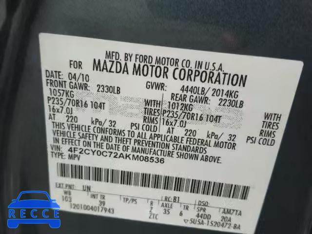 2010 MAZDA TRIBUTE I 4F2CY0C72AKM08536 image 9