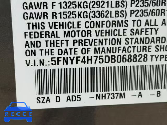 2013 HONDA PILOT EXLN 5FNYF4H75DB068828 image 9