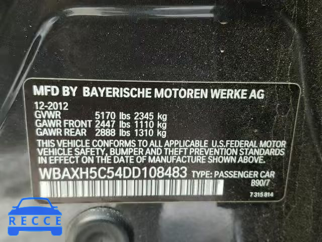 2013 BMW 528 XI WBAXH5C54DD108483 зображення 9