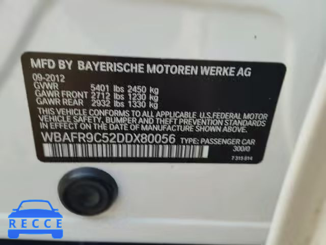 2013 BMW 550 I WBAFR9C52DDX80056 image 9