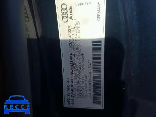 2010 AUDI A5 PREMIUM WAULFAFR6AA045007 зображення 9