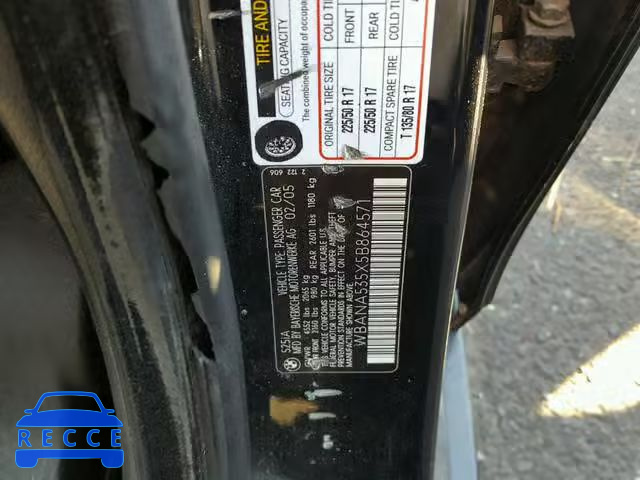 2005 BMW 525 I WBANA535X5B864571 image 9