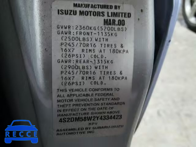 2000 ISUZU RODEO S 4S2DM58W2Y4334423 Bild 9