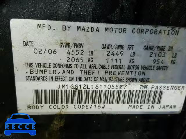 2006 MAZDA SPEED 6 JM1GG12L161105527 зображення 9