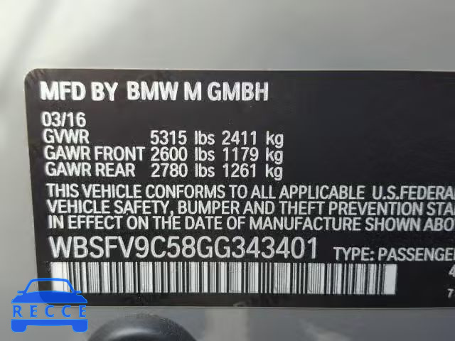 2016 BMW M5 WBSFV9C58GG343401 зображення 9