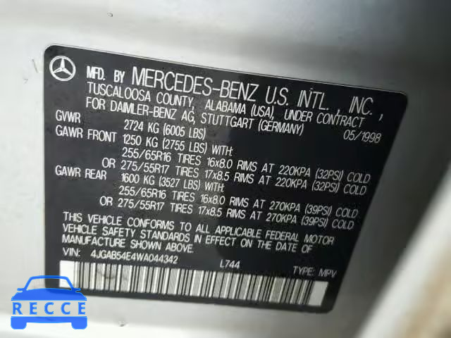 1998 MERCEDES-BENZ ML 320 4JGAB54E4WA044342 image 9