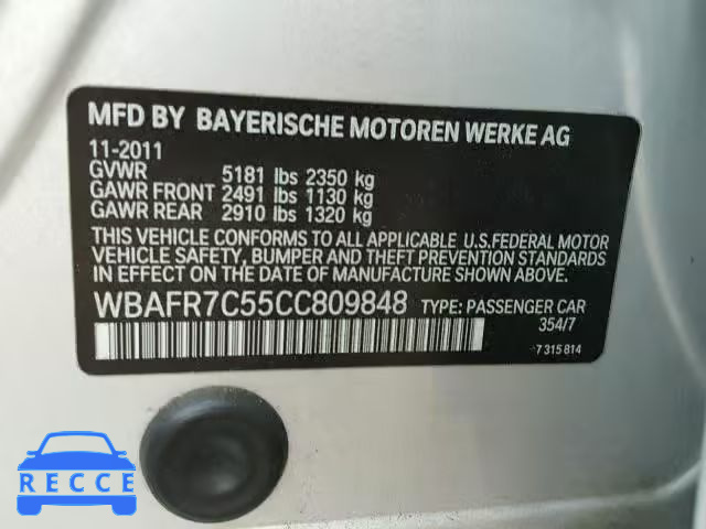 2012 BMW 535 I WBAFR7C55CC809848 image 9