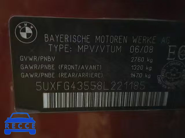 2008 BMW X6 XDRIVE3 5UXFG43558L221185 image 9
