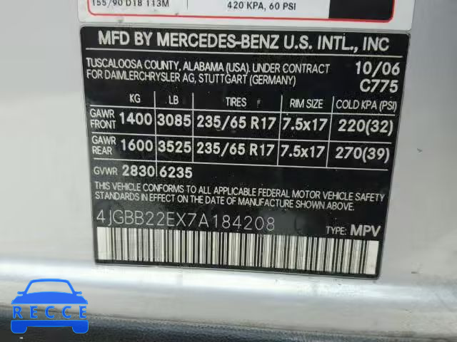2007 MERCEDES-BENZ ML 320 CDI 4JGBB22EX7A184208 Bild 9