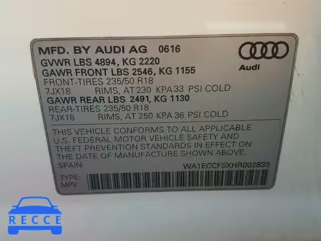 2017 AUDI Q3 PREMIUM WA1ECCFSXHR002833 image 9