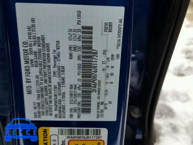 2018 FORD FUSION SE 3FA6P0H76JR117287 image 9