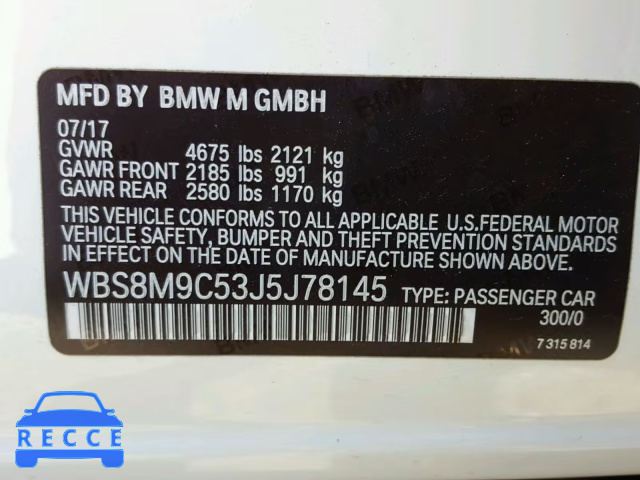 2018 BMW M3 WBS8M9C53J5J78145 зображення 9