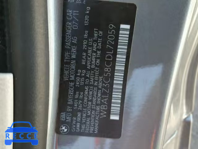 2012 BMW 650 I WBALZ3C58CDL72059 image 9