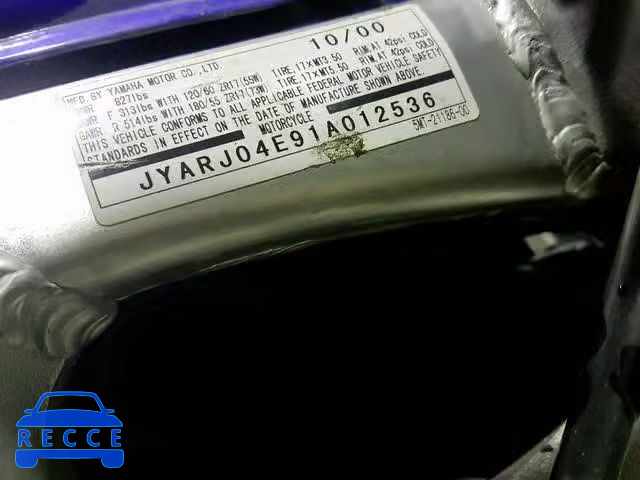 2001 YAMAHA YZFR6 L JYARJ04E91A012536 image 9