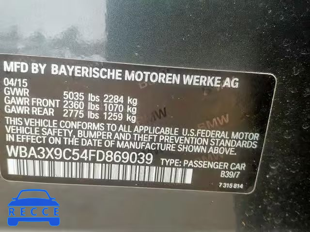 2015 BMW 335 XIGT WBA3X9C54FD869039 image 9
