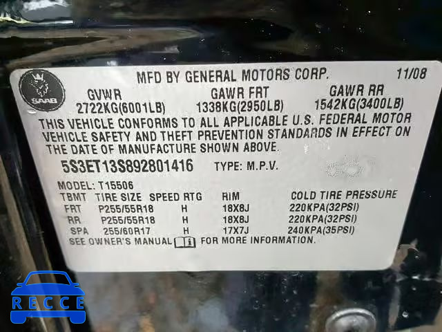 2009 SAAB 9-7X 4.2I 5S3ET13S892801416 image 9