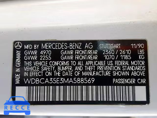 1991 MERCEDES-BENZ 420 SEL WDBCA35E3MA588569 зображення 9
