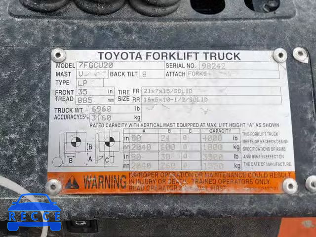 2007 TOYOTA FORKLIFT 98242 зображення 9