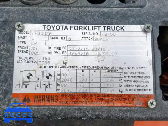 2007 TOYOTA FORKLIFT 98450 зображення 9