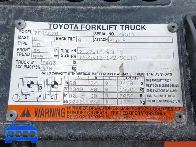 2003 TOYOTA FORKLIFT 79511 image 9