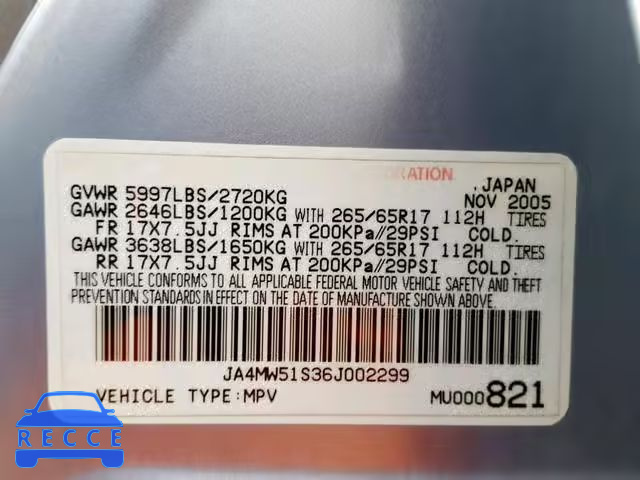 2006 MITSUBISHI MONTERO LI JA4MW51S36J002299 image 9