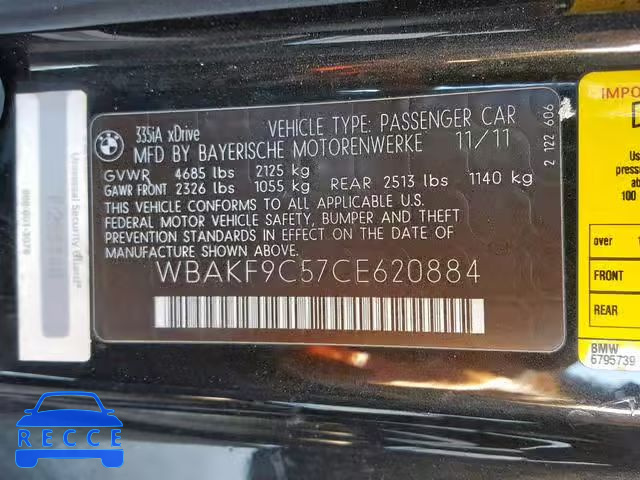 2012 BMW 335 XI WBAKF9C57CE620884 зображення 9