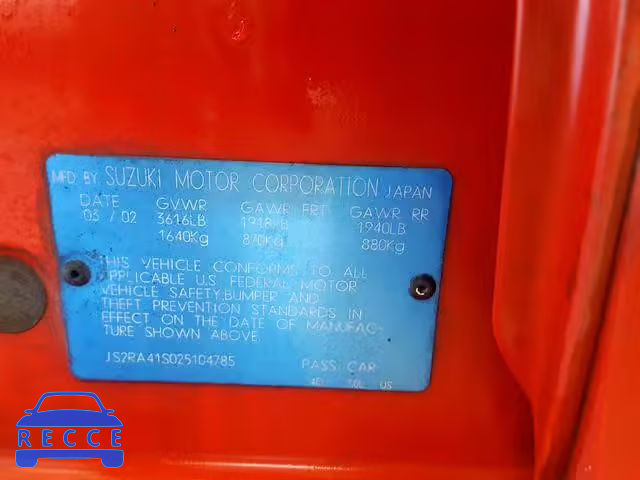 2002 SUZUKI AERIO S JS2RA41S025104785 image 9
