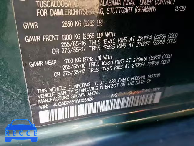 2000 MERCEDES-BENZ ML 55 4JGAB74E1YA155820 Bild 9