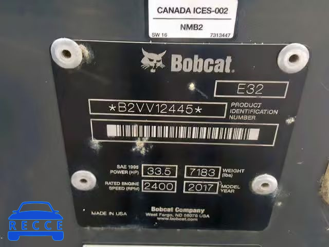 2017 BOBCAT EXCAVATOR B2VV12445 image 9