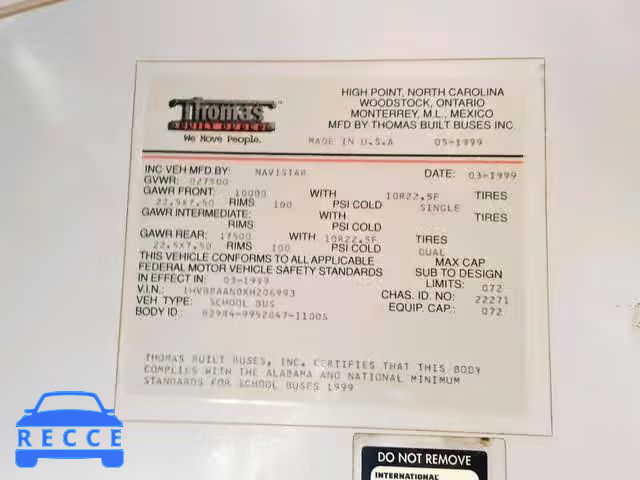 1999 INTERNATIONAL 3000 3800 1HVBBAAN0XH206993 image 9