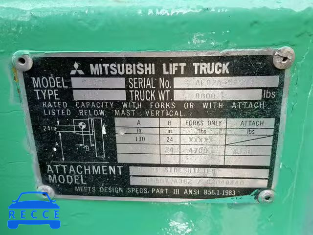 1996 MITSUBISHI FORKLIFT AF82A52973 image 9