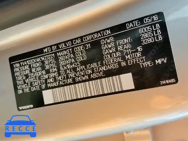 2019 VOLVO XC90 T5 YV4102CK4K1423221 image 9