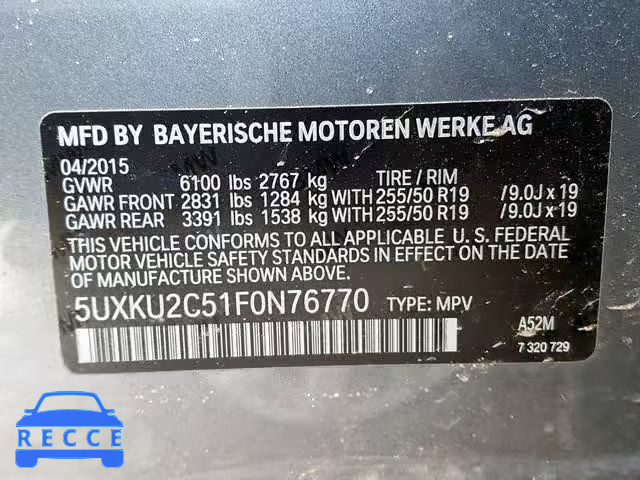 2015 BMW X6 XDRIVE3 5UXKU2C51F0N76770 image 9