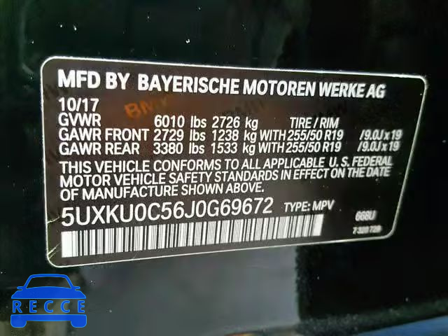 2018 BMW X6 SDRIVE3 5UXKU0C56J0G69672 image 9