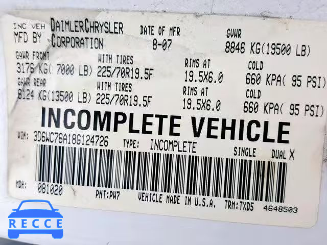 2008 DODGE RAM 5500 S 3D6WC76A18G124726 image 9